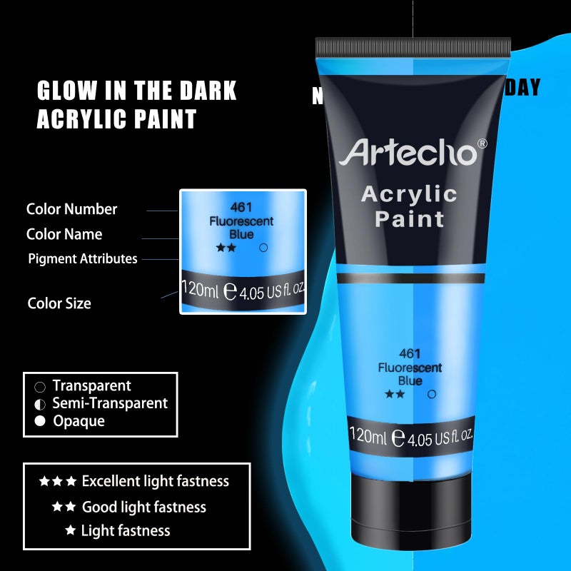 Artecho Glow in the Dark Paint  Neon Yellow Paint (120ml / 4.05oz) Tubes  Art Craft Paints for Canvas  Rock  Stone  Wood  Fabric  Art Supplies - Image 4